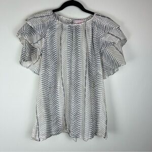 BANJANAN Andrea Ruffle Flutter Sleeve Polynesian Printed Blouse Large